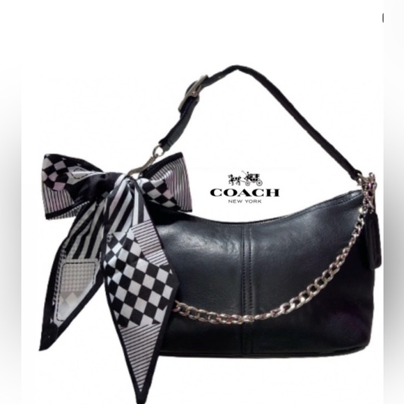 Coach Handbags - Coach Black Leather Shoulder Bag with Chain and Bow, great condition/like new